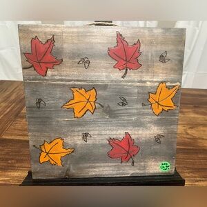 Homemade Woodburned Fall Leaf Pattern Decorative Plaque